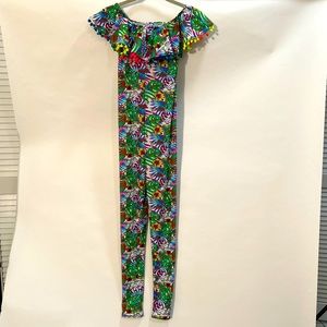 Tropical Print Off-the-Shoulder Catsuit